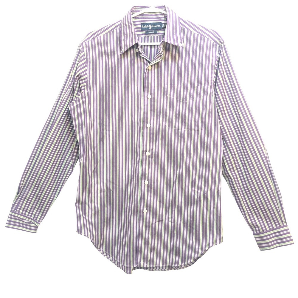 Polo Ralph Lauren Mens Classic Fit Striped Button Down Shirt Purple Green Size S
